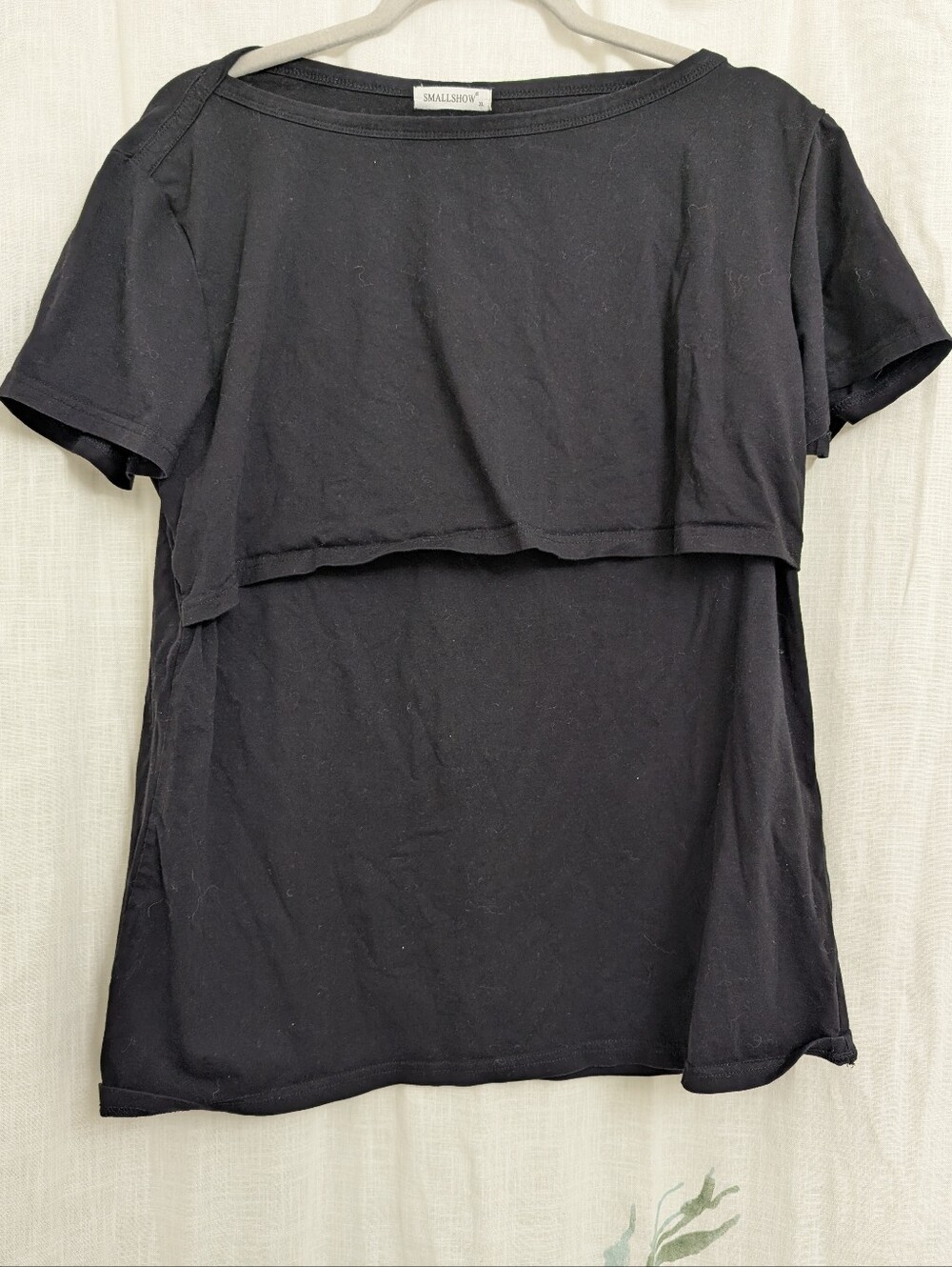 Smallshow XL Black Nursing Top Short Sleeve Breastfeeding Postpartum Shirt